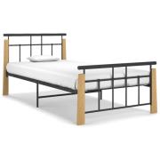 vidaXL Sängram metall och massiv ek 90x200 cm