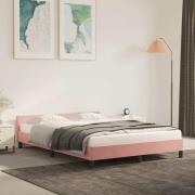 vidaXL Sängram med huvudgavel utan madrass rosa 140x190 cm sammet