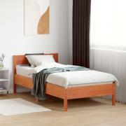 vidaXL Sängram utan madrass vaxad brun 90x200 cm massiv furu