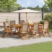 vidaXL Matgrupp för trädgården 9 delar massivt akaciaträ och textilen