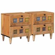 vidaXL Nattduksbord 2 pcs Naturfärg 40 x 33 x 46 cm Massivt mangoträ