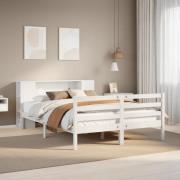 vidaXL Säng med bokhylla utan madrass vit 140x200cm massiv furu