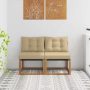 vidaXL 2 Stycke Utomhus Mellansoffa Massivt akaciaträ och Textilene