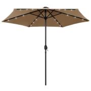 vidaXL Parasoll med LEDs och aluminiumstång 270 cm taupe