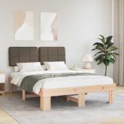 vidaXL Sängram med Klädd Huvudgavel Taupe 135 x 190 cm Massiv furu