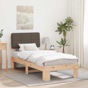 vidaXL Sängram med Klädd Huvudgavel Taupe 90 x 200 cm Massiv furu