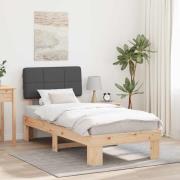 vidaXL Sängram med Klädd Huvudgavel Mörkgrå 80 x 200 cm Massiv furu