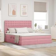 vidaXL Förvaringssäng med LED med madrass Rosa 160 x 200 cm Sammet