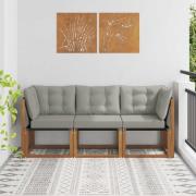 vidaXL Modulsoffa utomhus mitt och hörn med kudde 3 Stycke Naturfärg
