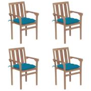 vidaXL Stapelbara trädgårdsstolar med dynor 4 st massiv teak