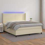 vidaXL Ramsäng med madrass & LED gräddvit 180x200 cm konstläder