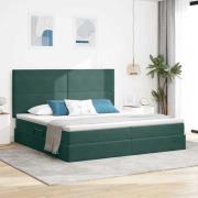 vidaXL Förvaringssäng med LED med madrass Mörkgrön 200 x 200 cm Sammet