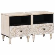 vidaXL Sängskåp med låda 2 pcs Vit 40 x 33 x 46 cm Massivt mangoträ