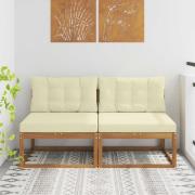 vidaXL Utomhus Mellansoffa med kudde 2 Stycke Naturfärg