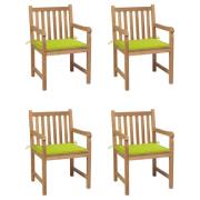 vidaXL Trädgårdsstolar med ljusgröna dynor 4 st massiv teak