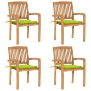 vidaXL Stapelbara trädgårdsstolar med dynor 4 st massiv teak