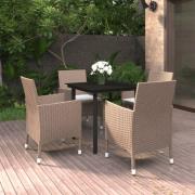 vidaXL Matgrupp för trädgården 5delar med dynor konstrotting och svart