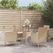 vidaXL Caféset för trädgården 5 delar med dynor beige konstrotting
