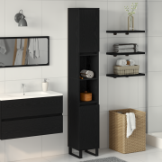 vidaXL Badrumsskåp med hylla Svart Ek 30 x 30 x 190 cm Konstruerat trä