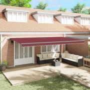 vidaXL Markis automatiskt infällbar med LEDs vinröd 600x300 cm