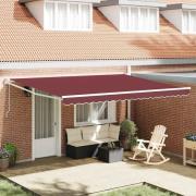 vidaXL Markis automatiskt infällbar vinröd 450x300 cm