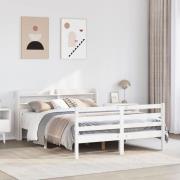 vidaXL Sängram med huvudgavel vit 135x190 cm massiv furu