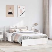 vidaXL Sängram med huvudgavel vit 150x200 cm massiv furu