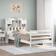 vidaXL Säng med bokhylla utan madrass vit 90x200cm massiv furu