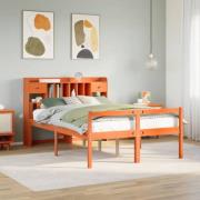 vidaXL Säng med bokhylla utan madrass vaxbrun 140x200cm massiv furu