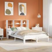vidaXL Säng med bokhylla utan madrass vit 140x200cm massiv furu