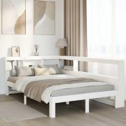 vidaXL Säng med bokhylla utan madrass vit 120x190 cm massiv furu