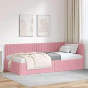 vidaXL Hörn Sängram med huvudgavel Rosa 100 cm x 200 cm Sammet