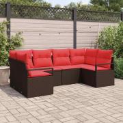 vidaXL Soffset med kudde 6 pcs Brun Poly Rattan