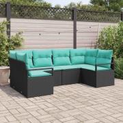 vidaXL Soffset med kudde 6 pcs Svart Poly Rattan