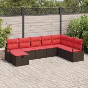 vidaXL Soffset med kudde med lagring 8 pcs Brun konstrotting