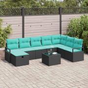 vidaXL Soffset med kudde med lagring 9 pcs Svart konstrotting