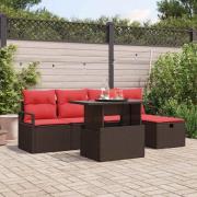 vidaXL Trädgårdsoffset med kudde med lagring 6 pcs Brun Poly rattan