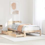 vidaXL Sängram med lådor 90x200 cm massiv furu