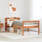 vidaXL Sängram med huvudgavel vaxbrun 90x200 cm massiv furu