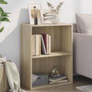 vidaXL Bokhylla 2 hyllor sonoma-ek 60x30x76,5 cm konstruerat trä