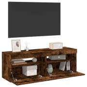 vidaXL Tv-bänkar 2 st med LED-belysning rökfärgad ek 60x35x40 cm