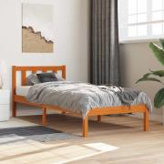 vidaXL Sängram utan madrass vaxad brun 90x200 cm massiv furu