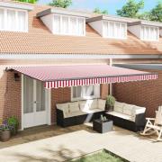 vidaXL Utfällbar markis Röd och Vit 500 × 350 cm Polyester och Stål