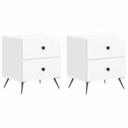 vidaXL Nattduksbord med låda 2 pcs Vit högglans 43 x 34,5 x 47,5 cm