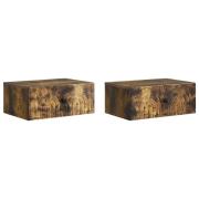 vidaXL Väggmonterat Sängbord med låda 2 pcs Rökt ek 49 x 34,5 x 20 cm