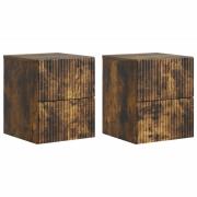 vidaXL Väggmonterat Sängbord med låda 2 pcs Rökt ek 33 x 34,5 x 40 cm