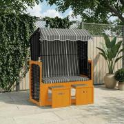 vidaXL Strandkorg med tak konstrottning och massivt trä svart & grå