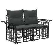 vidaXL Ute-Loveseat med kudde 2 pcs Svart och Mörkgrå konstrotting