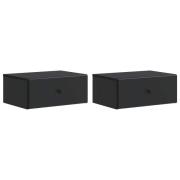 vidaXL Väggmonterat Sängbord med låda 2 pcs Svart 49 x 34,5 x 20 cm