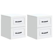 vidaXL Väggmonterat Sängbord med låda 2 pcs Vit 34,5 x 33 x 40 cm